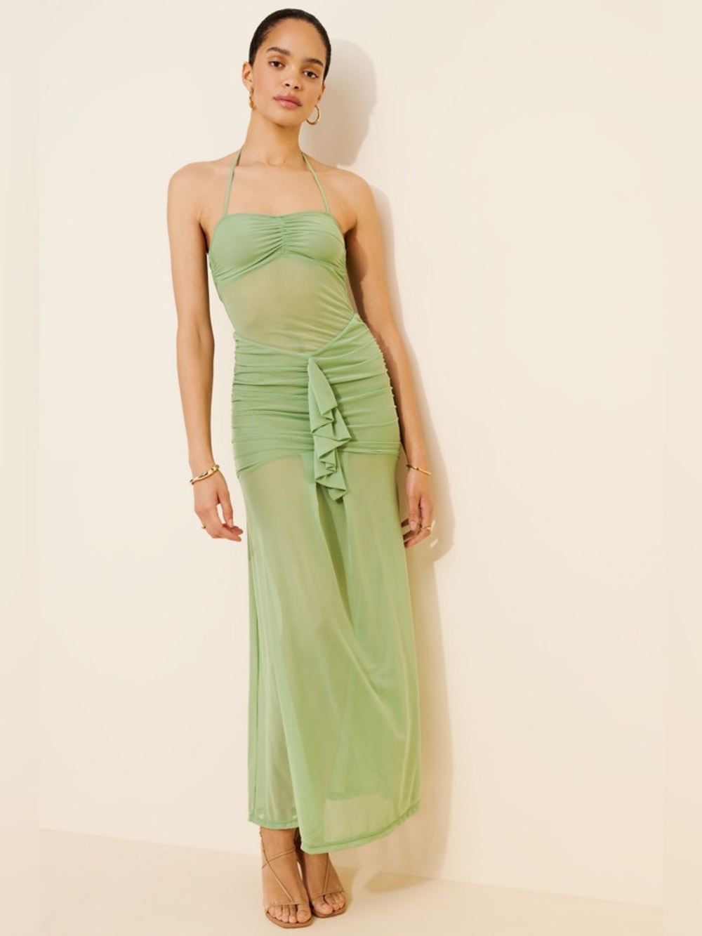 Nightcap Mesh Mermaid Halter Maxi Dress - Green